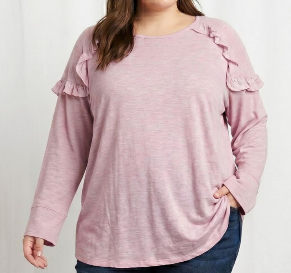 Chelsea Studio Dusty Lilac Marled Ruffled Long Sleeve Top Plus Size 30-32